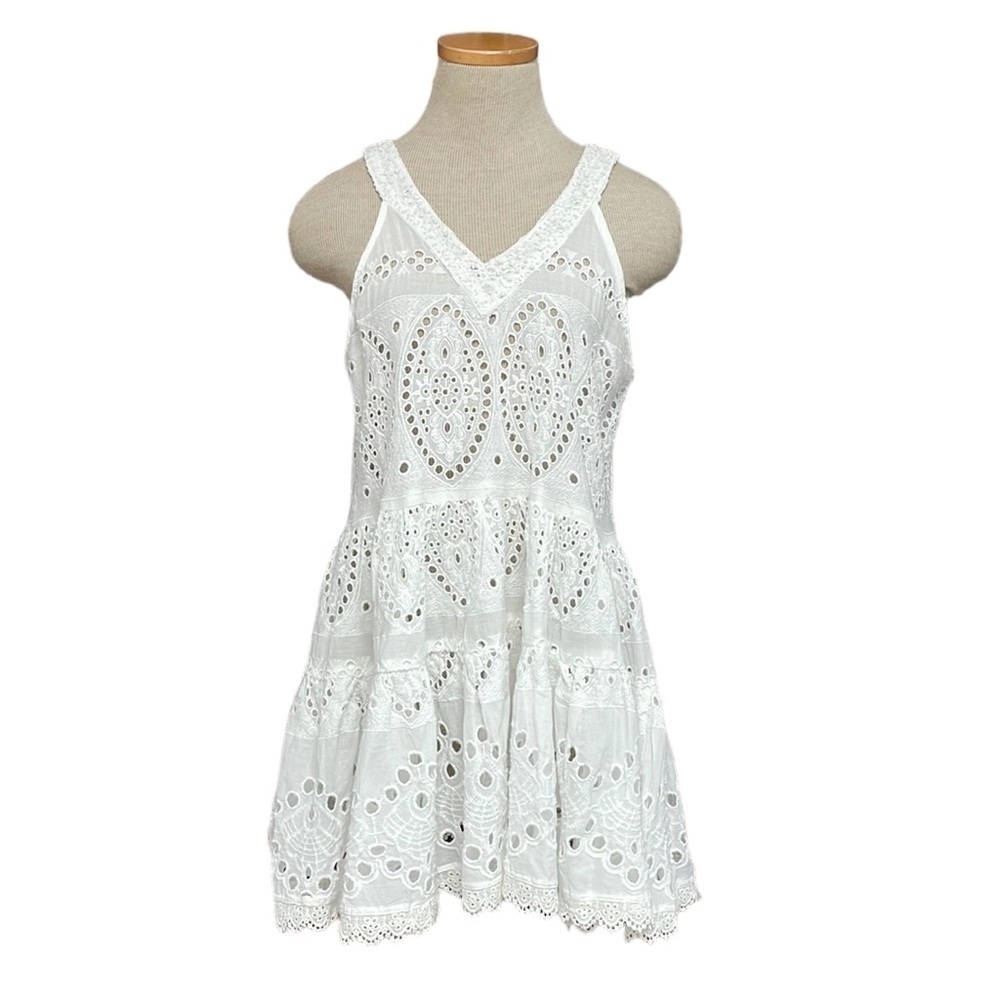 NJ Couture Barok Paris NWT Gypsy Dress V Neck Lace Beaded White Free Size